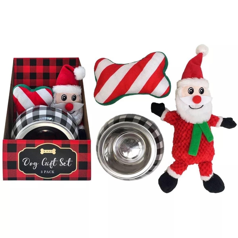 Dog Gift Set feeding bowl Plushies christmas design Santa
